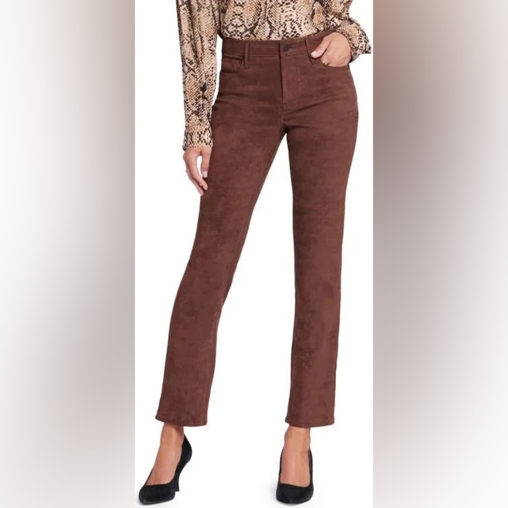 NYDJ•Sheri Faux Suede Skinny Pants, Slimming Fit, NWOT, Size 10, Dark Chocolate